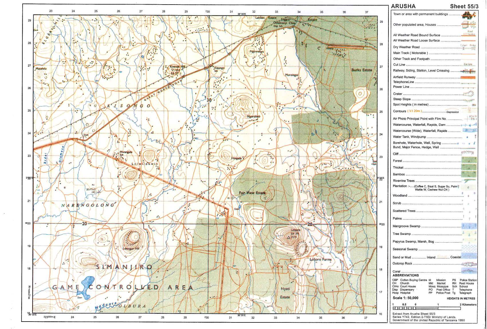 Arusha Sheet - Map reading and interpretation questions form three geography.